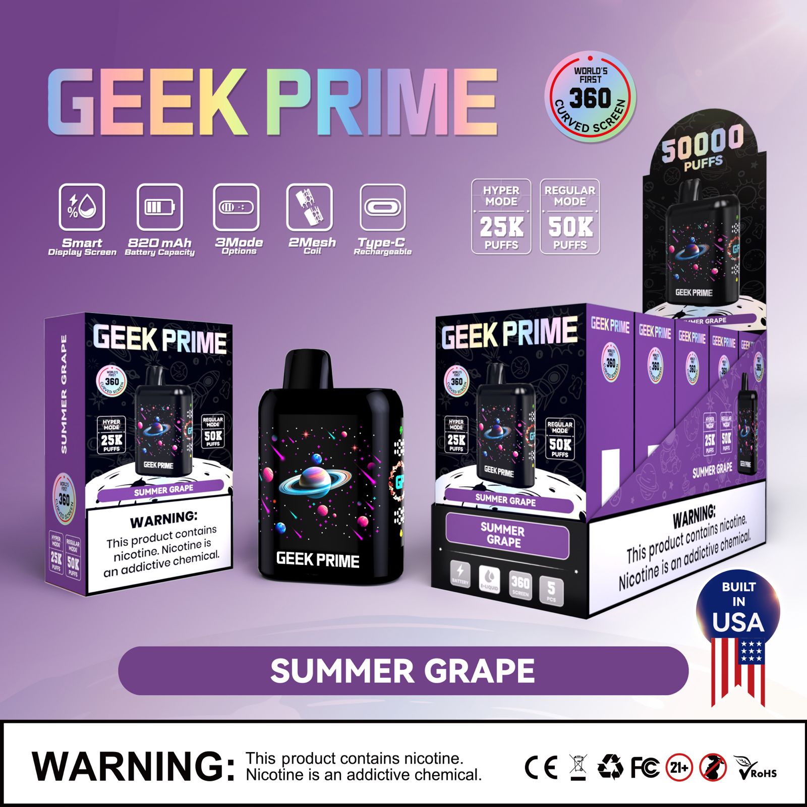 Geek Prime 50K Puff Rechargeable Disposable Vape