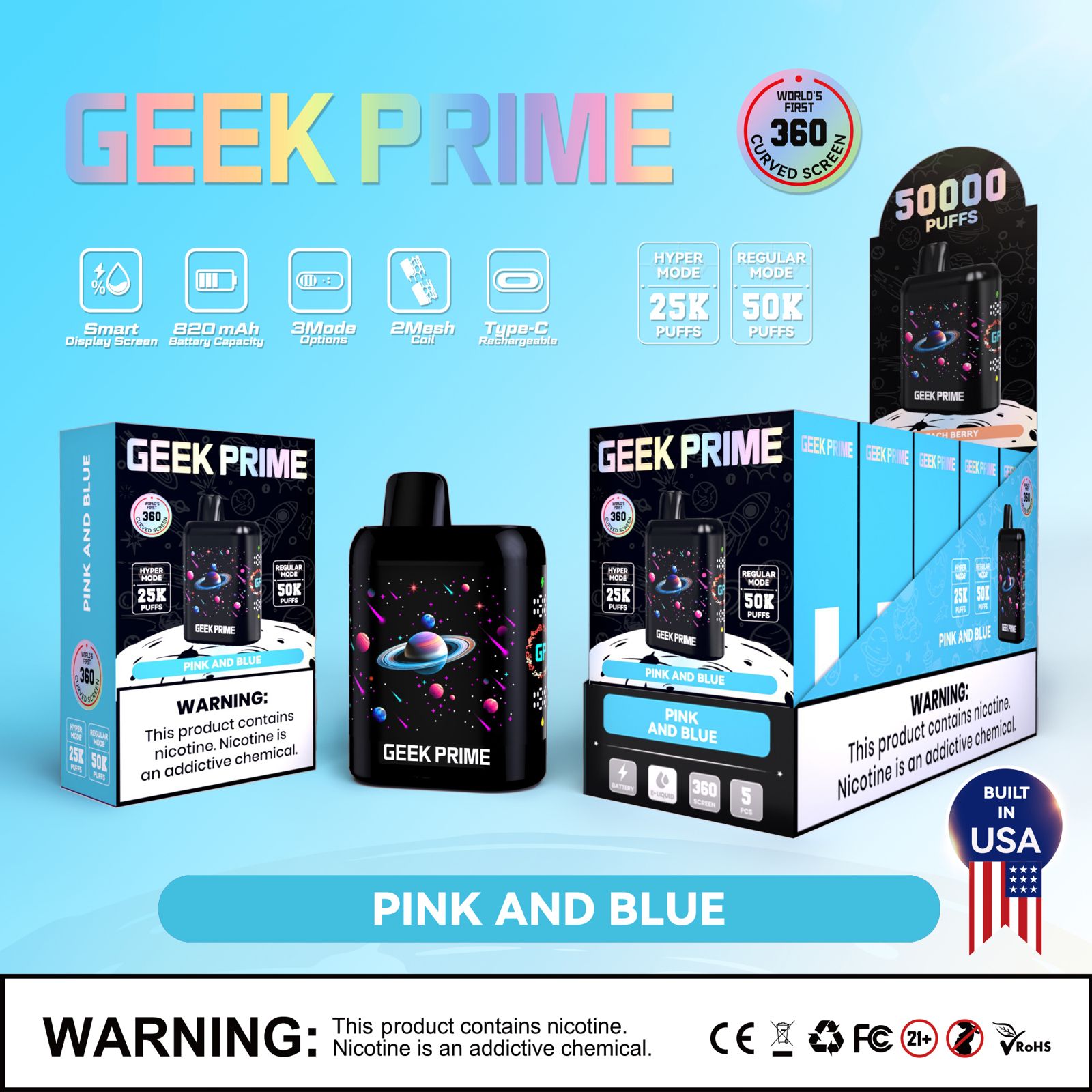 Geek Prime 50K Puff Rechargeable Disposable Vape