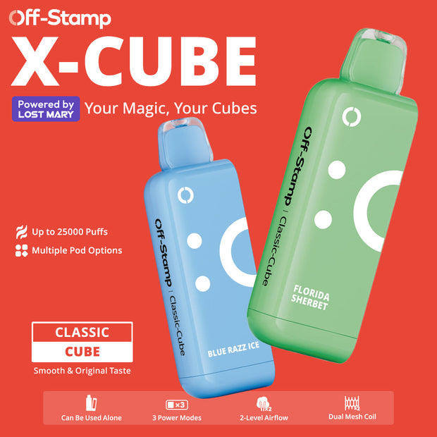 Off-Stamp X-CUBE Classic-Cube Pod by LOST MARY – 25,000 puffs, smooth & original taste.